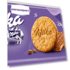 Печенье MILKA из Цельнозерновой муки Овсяные хлопья глазурь Молочный шоколад Флоу-пак 168г