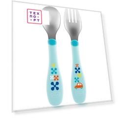 Набор для кормления Chicco (ложка и вилка) 00016102200000, нерж. сталь,18 мес.+, голубой