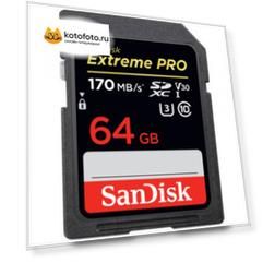 Карта памяти SanDisk 64Gb Extreme Pro SDXC Class 10 UHS-I U3 V30 (170/90 MB/s)