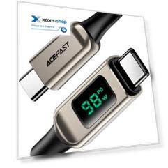 Кабель ACEFAST C6-03 USB Type-C/USB Type-C, 100W, 2м, с цифровым дисплеем, серебристый