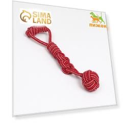 Игрушка канатная плетеная с ручкой, до 38 см, до 180 г, шар 7 см, красная