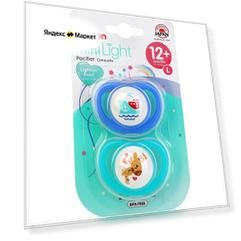 Пустышки MiniLight, Pigeon, кораблик, жирафы, 12 мес, размер L, 2 шт