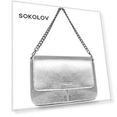 Сумка флэп серебряная SOKOLOV из натуральной кожи