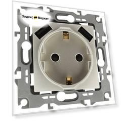 Розетка ЭРА Intro Solo Schuko P+E 16A 250V со шторками 2хUSB шампань 12-4109-04 Б0047843