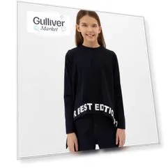 Футболка с длинным рукавом и крупным шрифтовым принтом синяя Gulliver (140)