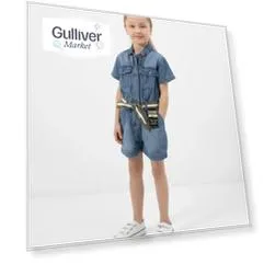 Комбинезон джинсовый с декоративными потертостями и поясом из тесьмы Gulliver (110)