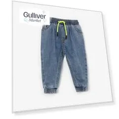Джинсы с поясом и манжетами на резинке голубые Gulliver (74)