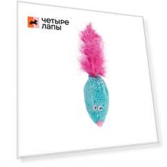 Pet Hobby Мышка с перьевым хвостом и кошачьей мятой для кошек, 14 см, голубая