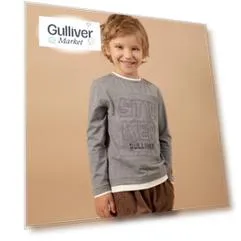 Футболка с длинным рукавом из меланжевого трикотажа серая Gulliver (116)