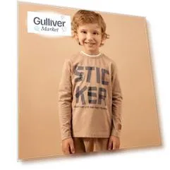 Футболка с длинным рукавом из меланжевого трикотажа коричневая Gulliver (110)
