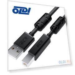 GCR Кабель PROF 3.0m USB 2.0, AM/BM, черный, ферритовые кольца, 28/24 AWG, экран, армированный, морозостойкий, GCR-52417