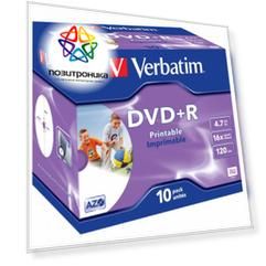 Диск DVD+R Verbatim 4.7Gb 16x (jewel case 10шт) (43508)