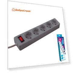 Сетевой фильтр Космос 1,8м 5 гнезд, пвс 3х0,75мм2, серый