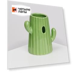 Rurri Подставка керамическая для поилки для грызунов Кактус, 6,5x9,5x12,5 см, зеленая