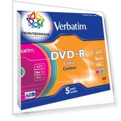 Диск DVD-R Verbatim 4.7Gb 16x (slim case 5шт) (43557)