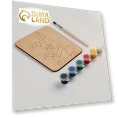 Дощечка под роспись «Зайка с цветочком» с красками и кисточкой, 11 × 14 см