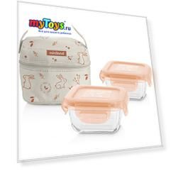 Термосумка Miniland Pack-2-Go Naturround Bunny со стеклянными контейнерами