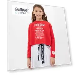 Укороченная футболка с длинным рукавом силуэта оверсайз красная Gulliver (158)