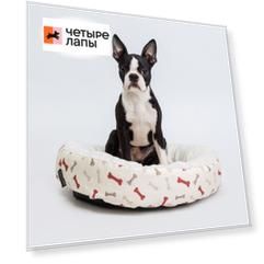 Petmax Лежак круглый для собак и кошек Косточки, 50х8 см, бежевый