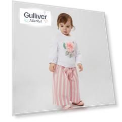 Брюки из поплина в полоску розовые для девочек Gulliver (80-48)