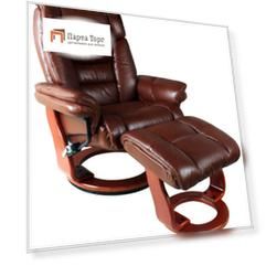 Кожаное кресло-реклайнер Relax Zuel 7582 W с пуфом для ног Бордо Орех