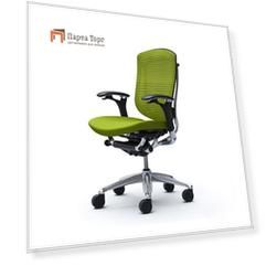Кресло для дома и офиса Okamura Contessa с колесиками для мягких покрытий Lime green Черный Сетка - ткань Полированное