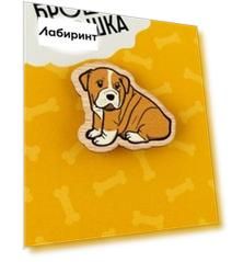 Значок деревянный "Собачка" бульдог