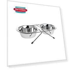 Набор мисок для животных ХОРОШКА Double Diner металлическая на подставке 2х400мл
