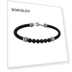 Мужской браслет SOKOLOV из кожи и стали