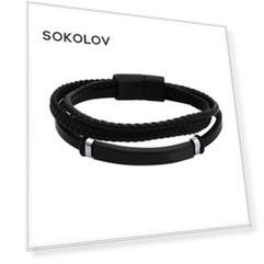 Мужской браслет SOKOLOV из кожи и стали