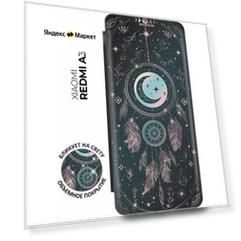 Чехол-книжка на Xiaomi Redmi A3 / Сяоми Редми с рисунком "Ловец снов и месяц" черный