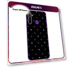 Чехол на Realme 5 / Реалми 5 с принтом Черный фон и сердечки
