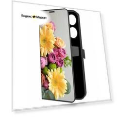 Чехол-книжка Krutoff Eco Book для Xiaomi Poco M6 Pro 4G Букет (черный)