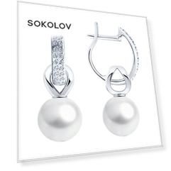 Серьги SOKOLOV из белого золота с жемчугом и фианитами