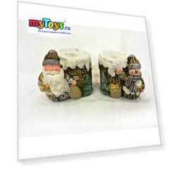 Новогоднее украшение, дед мороз/снеговик-подсвечник со свечей, 8,2*5,8*7,2 см