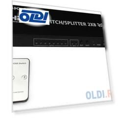 Разветвитель HDMI 4K Switch/Splitter Orient HSP0208H, 2->8, HDMI 1.4b/3D, UHDTV 4K(3840x2160)/HDTV1080p/1080i/720p, HDCP1.2, внешний БП 12В/4A, метал.