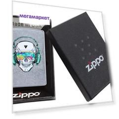 Бензиновая зажигалка Zippo Skull Headphone Street Chrome