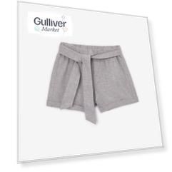 Шорты из меланжевого льна с бантом серые для девочки Gulliver (80-48)