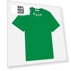 Мужская футболка MSGM Collar Brush Stroke Print, цвет зелёный, размер S