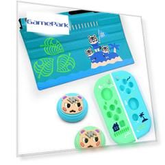 Защитная шторка на экран + силиконовые чехлы на Joy-Con (2 шт) + Analog Caps (2 шт) – Panda Синяя (GNS-102)