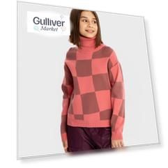 Свитер в клетку с высоким воротом розовый для девочки Button Blue (158) ...