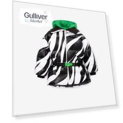 Куртка зимняя на искусственном пуху с принтом чёрно-белая для девочки Gulliver (158)