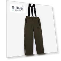 Брюки зимние плащевые на флисе хаки для мальчика Gulliver (164)