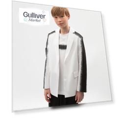 Пиджак для мальчика текстильный свободного кроя чёрно-белый Gulliver (140)