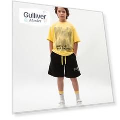 Шорты для мальчика черные с принтом трикотажные Gulliver (164)