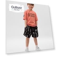 Шорты для мальчика трикотажные с принтом черные Gulliver (104)