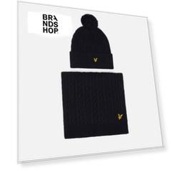 Подарочный набор Lyle & Scott Cable Bobble Scarf & Beanie, цвет синий