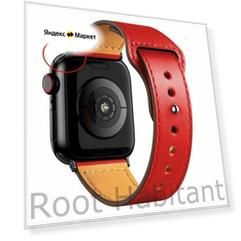 Кожаный ремешок для Apple Watch 3 4 5 6 7 8 9 SE Ultra, в корпусах 42, 44, 45, 49, 46 серия 10. Красный / Red BF (Черная фурнитура)