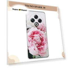 Чехол на Tecno Spark 30 / Текно Спарк 30 с принтом Розовые и белые пионы