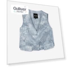 Жилет прилегающего силуэта из вареной вискозной ткани голубой GLVR (XL)